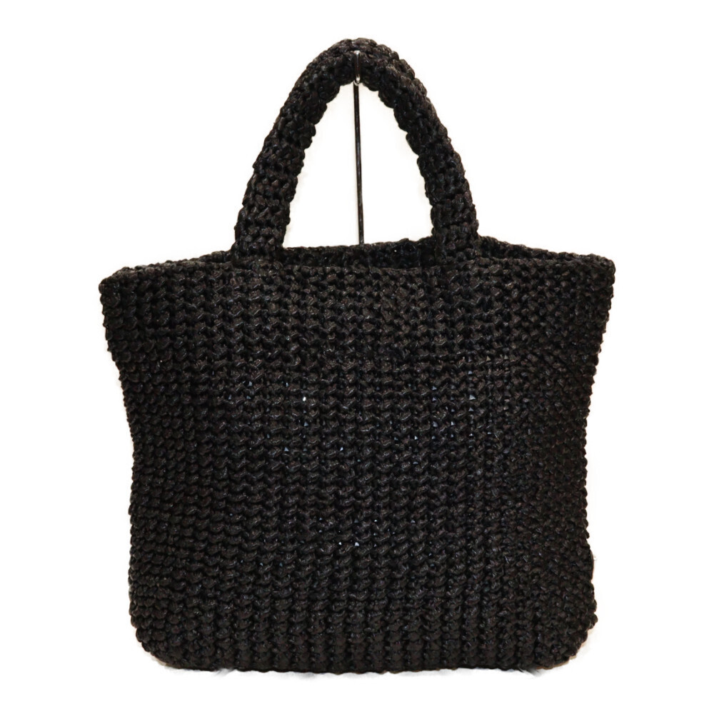 PRADA Raffia Tote Bag Black Basket Handbag Logo - Picture 2 of 7
